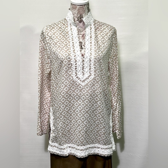 MICHAEL KORS Khaki and white‎ tunic top size L - Picture 1 of 10